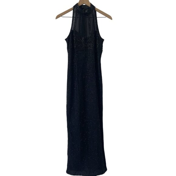 Laurence Kazar VTG Black Beaded Silk Evening Gown Dress Formal High Neck Size PS - Picture 6 of 16